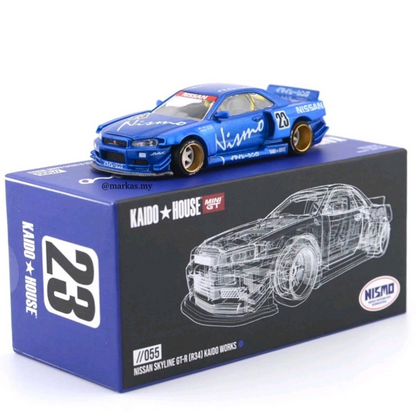 MINI GT GT-R R-34 Blue Kaido Works V3 Nissan Skyline Kaido House